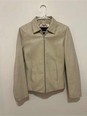 Wilsons Leather Women's Light Cream Zip-Up Leather Jacket